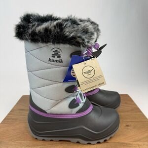 New‎ Kids Kamik Snow Angel Gray Waterproof Insulated Snow Winter Boots Size 2 Y